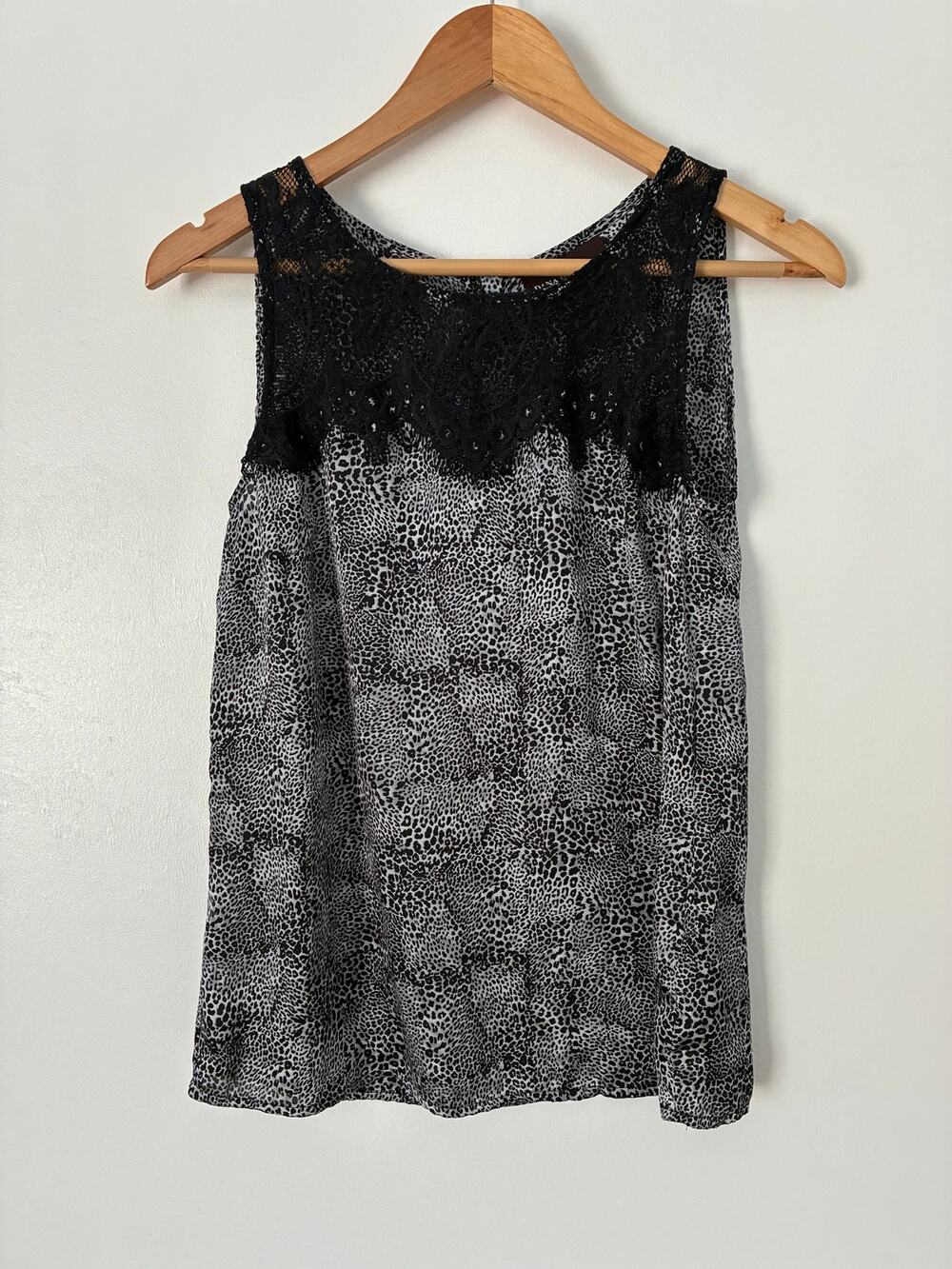 Dana Buchanan Black Cheetah Print Lace Accent Lightweight Sleeveless Tank Size S